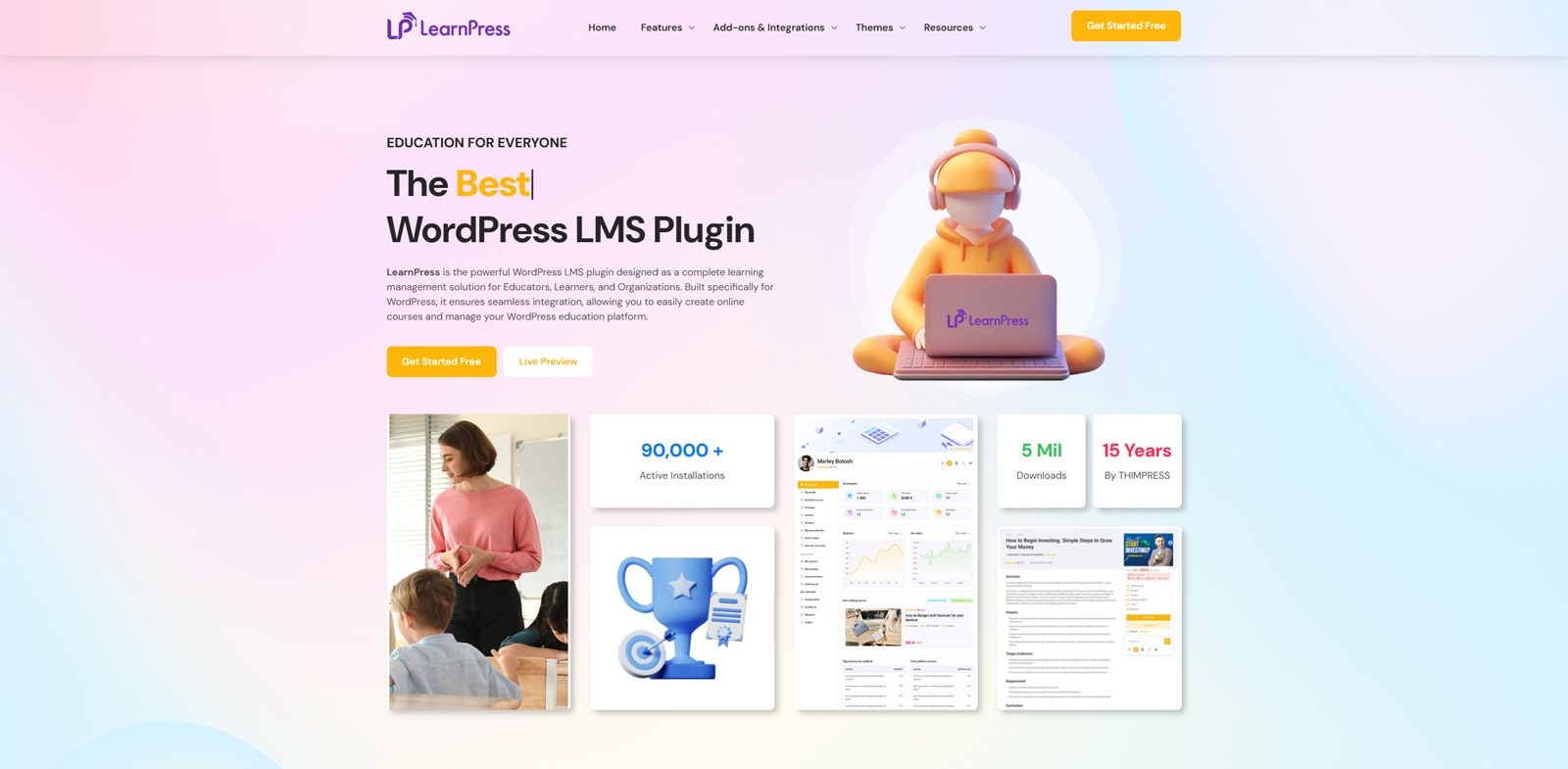 Representation of LearnPress, a learning management system plugin for the leading CMS.