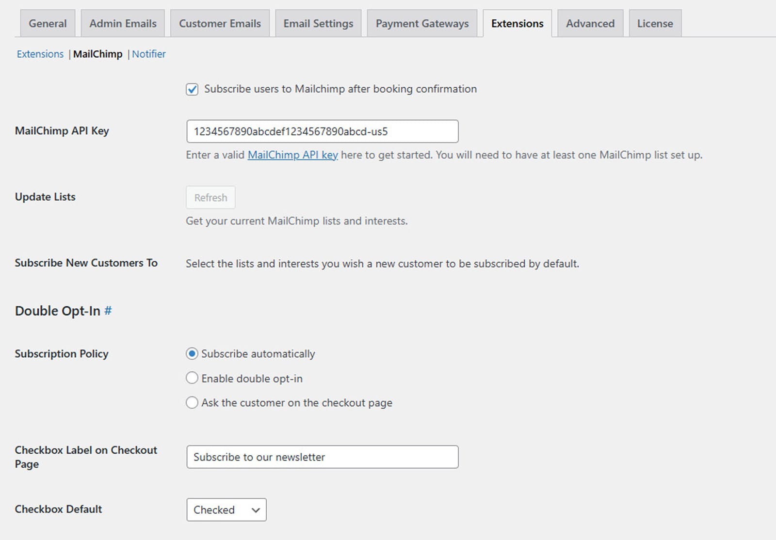 Representation of Mailchimp integration settings for better use of this vacation rental email marketing tool.