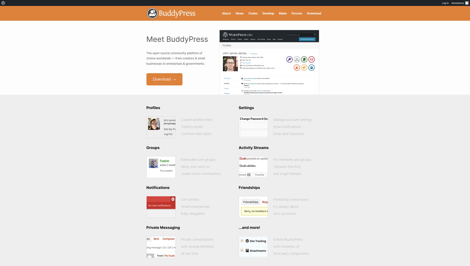 Portrait of BuddyPress, a must-have community plugin for fitness centers and everyone learning how to sell a gym membership.