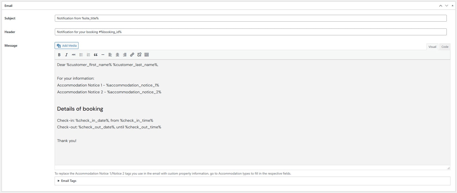 Portrait of vacation rental email marketing template supplied with the Notifier addon.