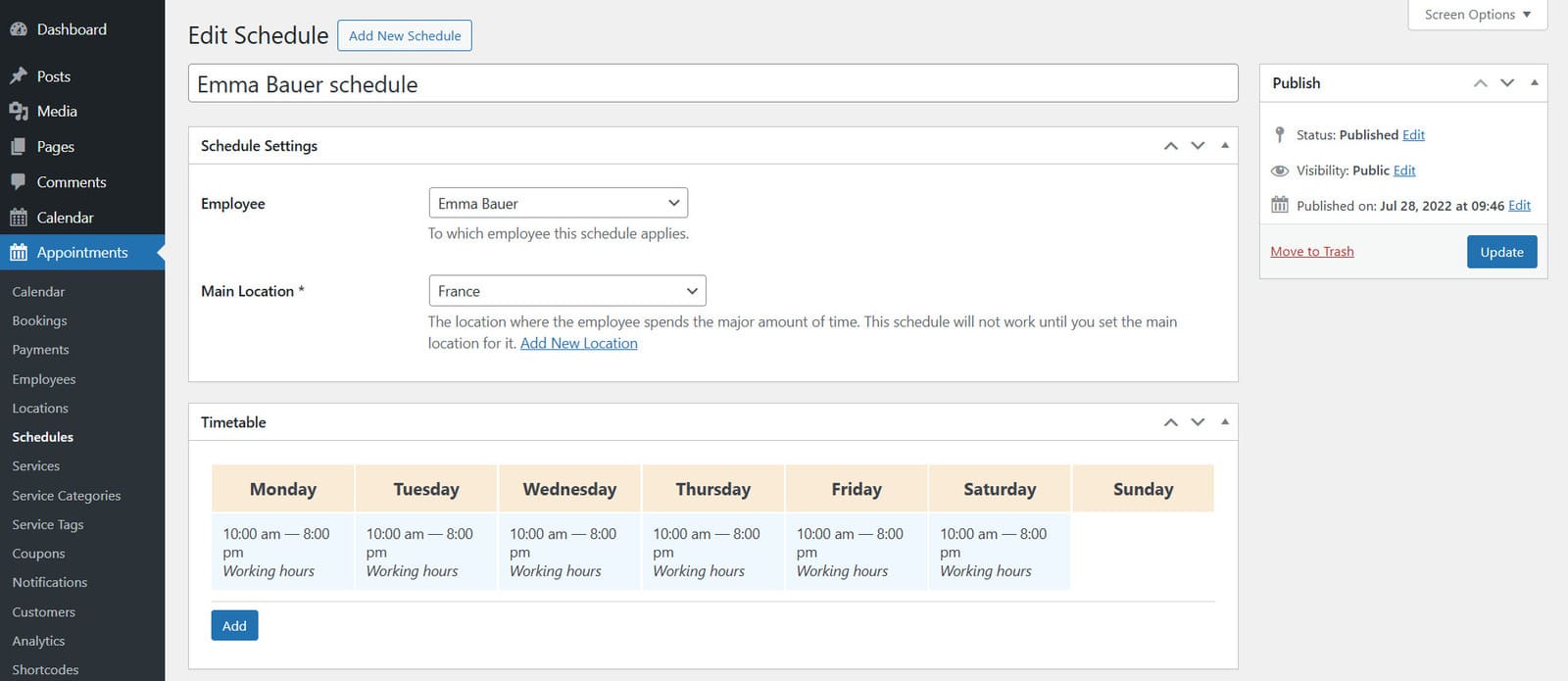 Picture of a schedule for tour agency employees used by those who plan to learn about how to become a tour guide.