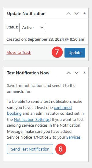 Image of controls for testing and saving email notifications for those who plan to discover how to become a tour guide.