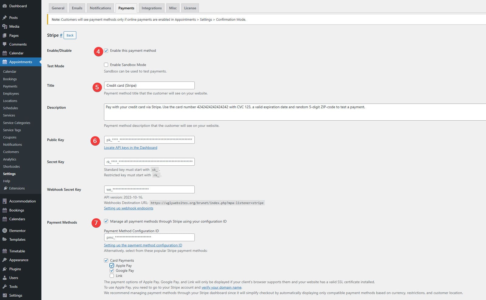 A graphic of Stripe integration settings used by those learning how to become a tour guide.