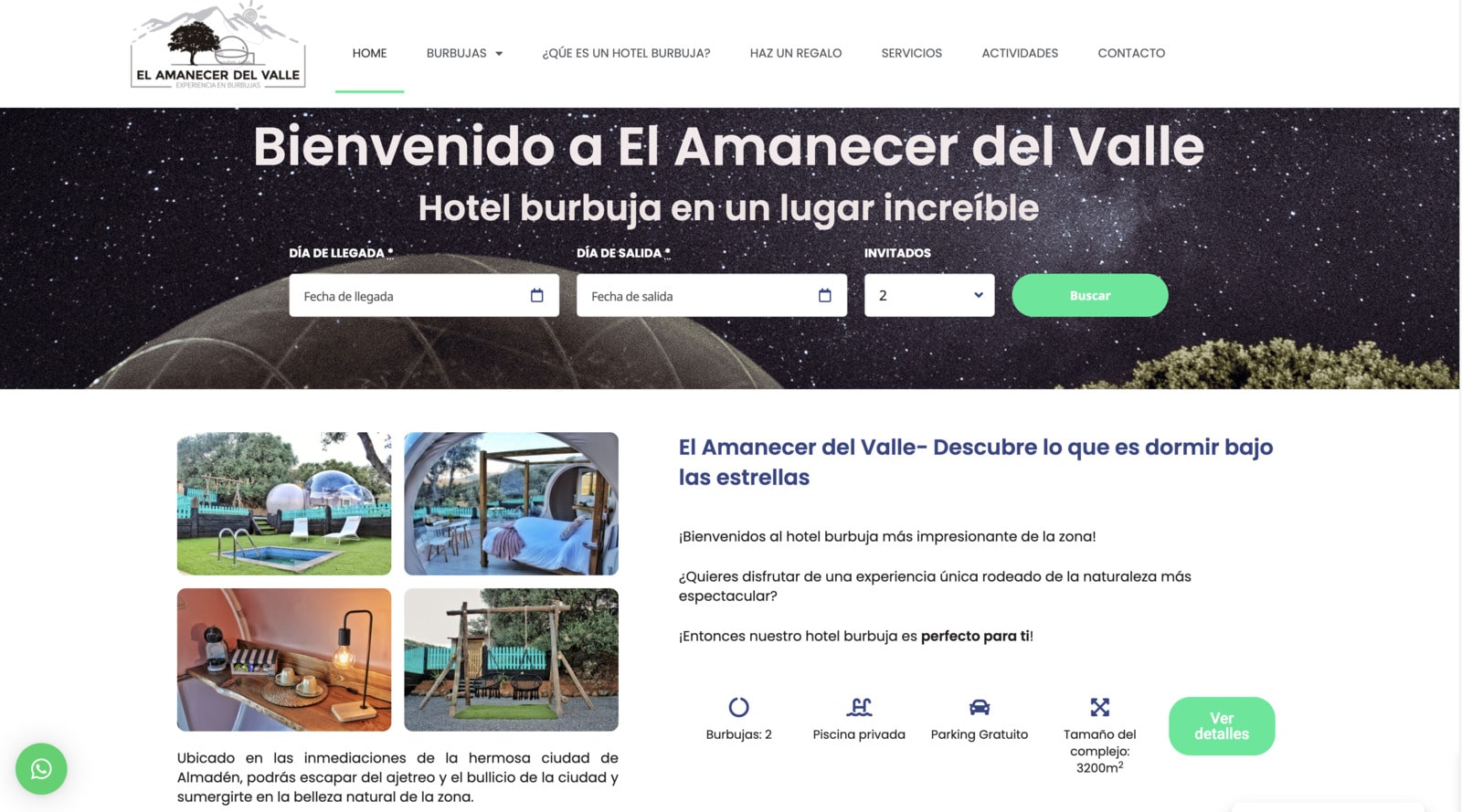 Screenshot of the El Amanecer del Valle WordPress website based on the Alpenhouse theme.