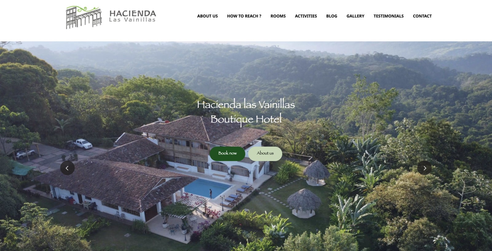 Screenshot of the Hacienda las Vainillas website built with the Alpenhouse theme.