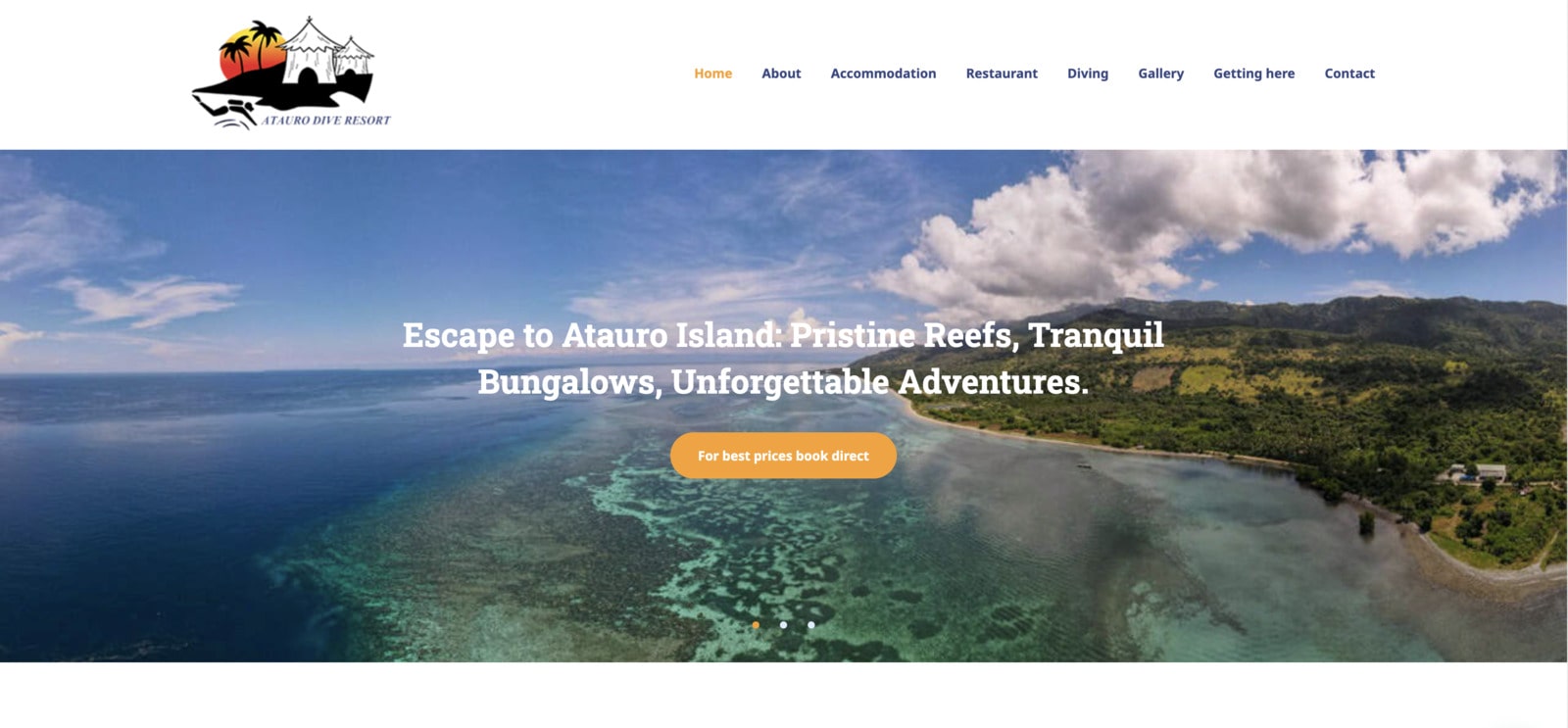 Screenshot of the Atauro Dive Resort website built with the Alpenhouse theme for WordPress.