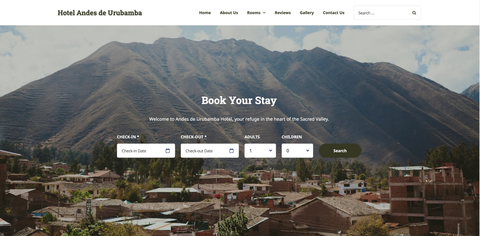Collage of the Hotel Andes de Urubamba alpenhouse website.