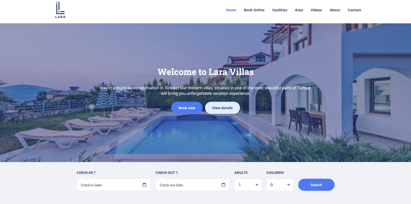 Screenshot of the Lara Villas Alpenhouse WordPress theme.