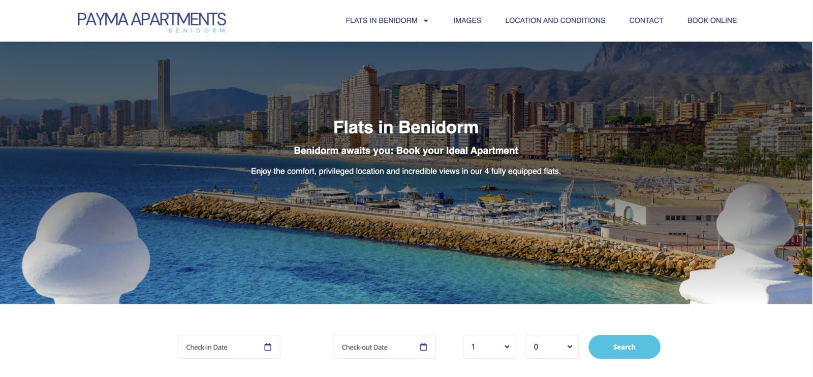 Screenshot of the Payma Apartments Benidorm website WordPress.