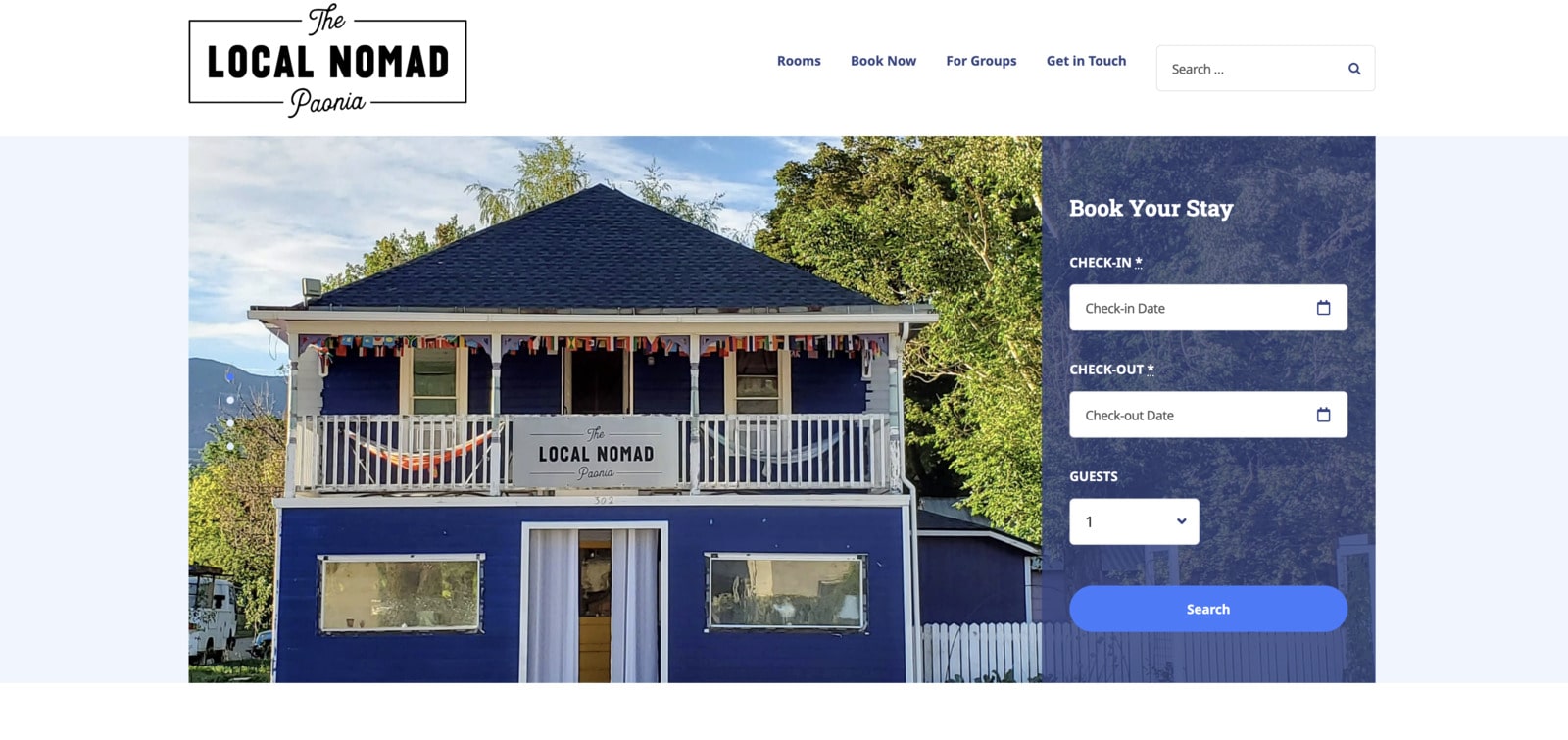 Screenshot of the The Local Nomad hostel WordPress website.