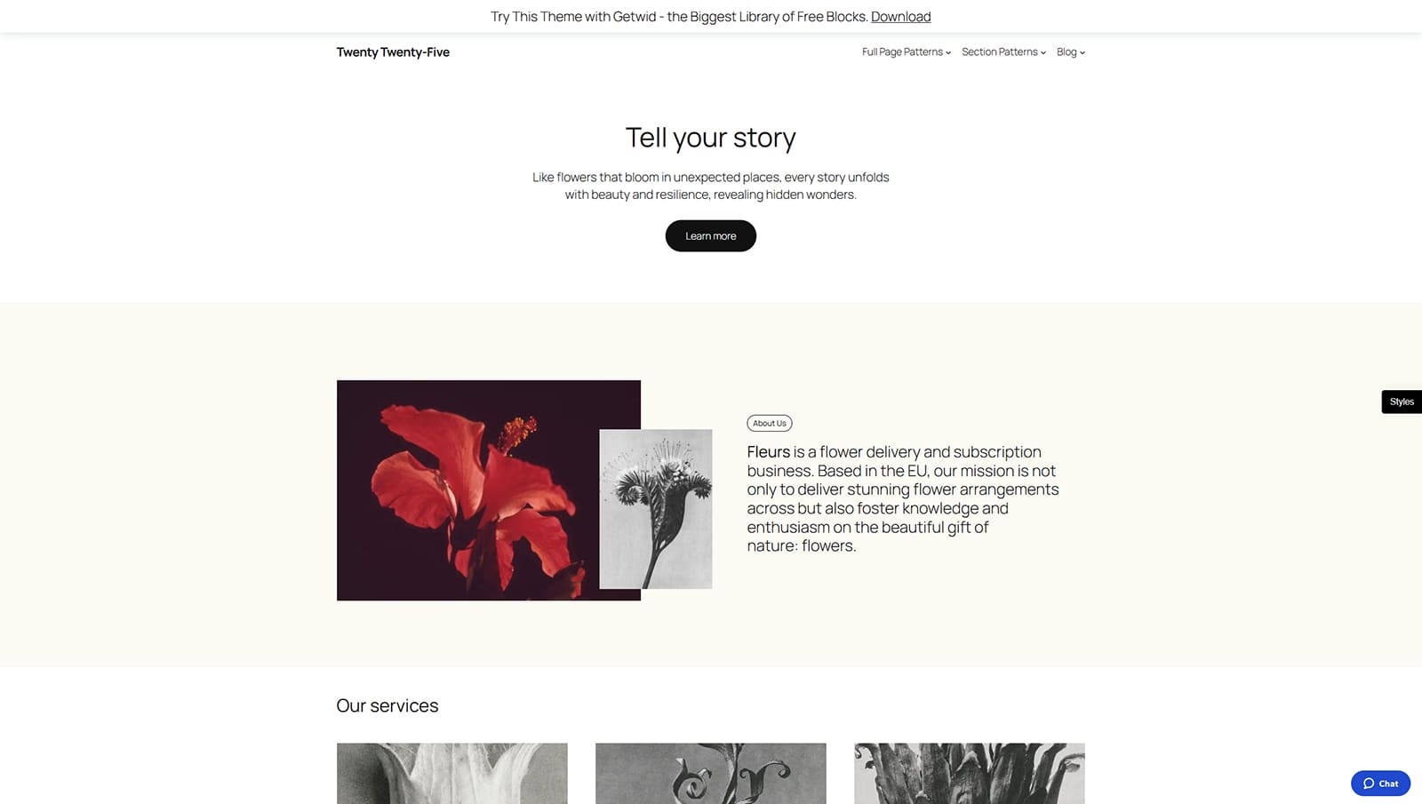 Graphic of Twenty Twenty-Five, a popular full-site editing WordPress theme with 70 ready-made patterns.