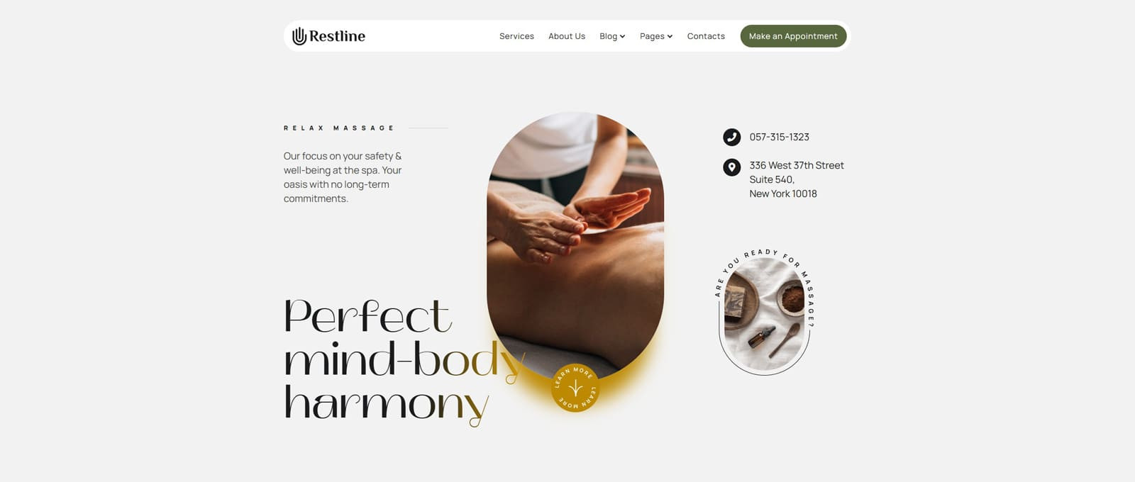 Picture of Restline, one of the wellness WordPress themes with 2 integrated blog page layouts.