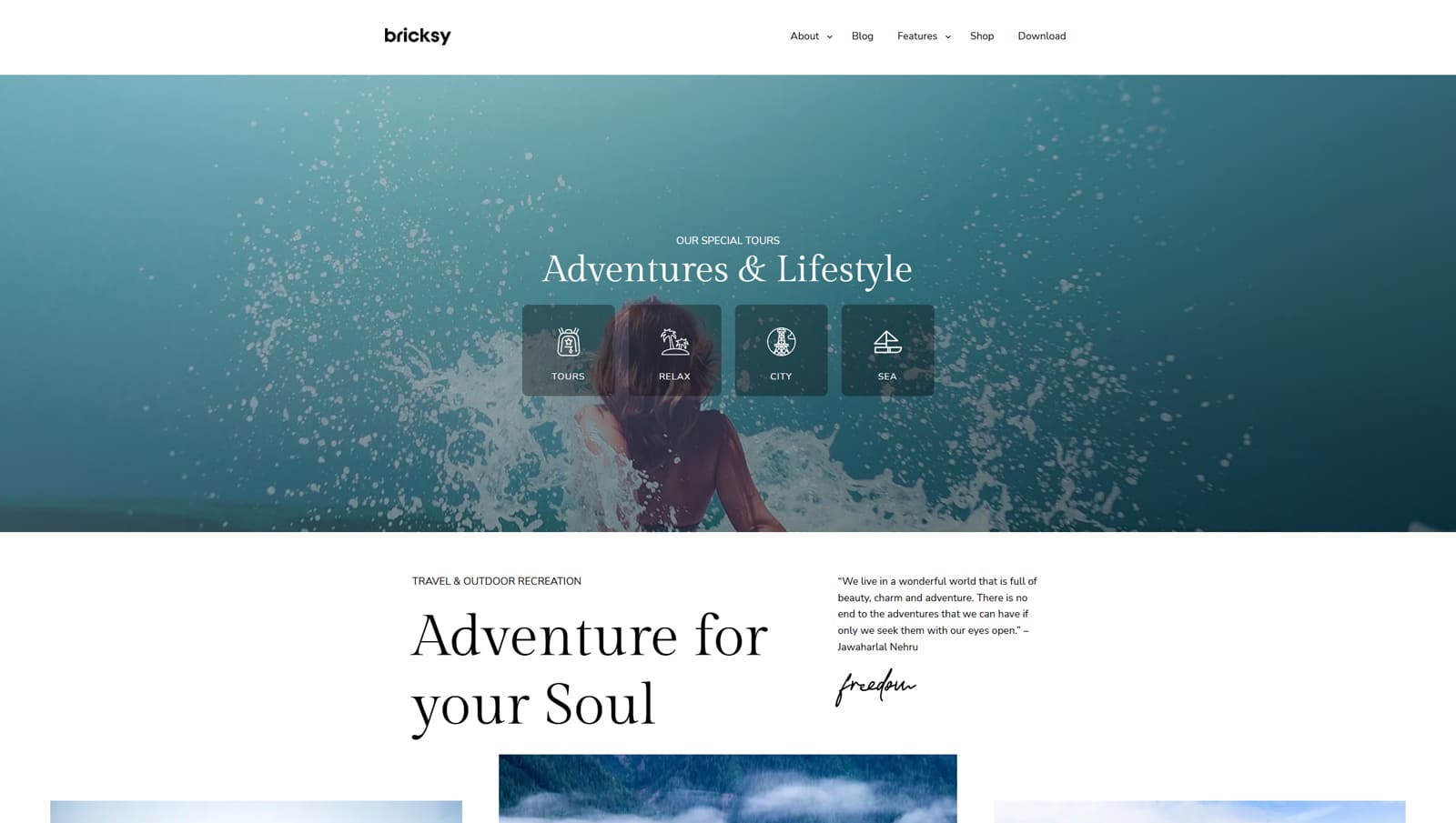 Representation of Bricksy, a free and flexible WordPress theme with responsive and mobile-friendly page layouts.