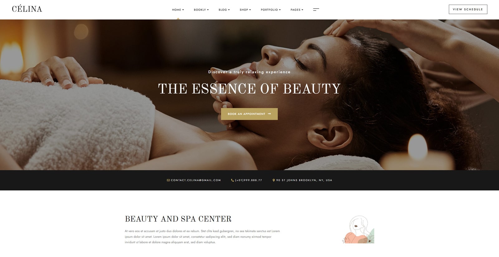 Graphic of Celina, one of the wellness WordPress themes with integrated online store pages.