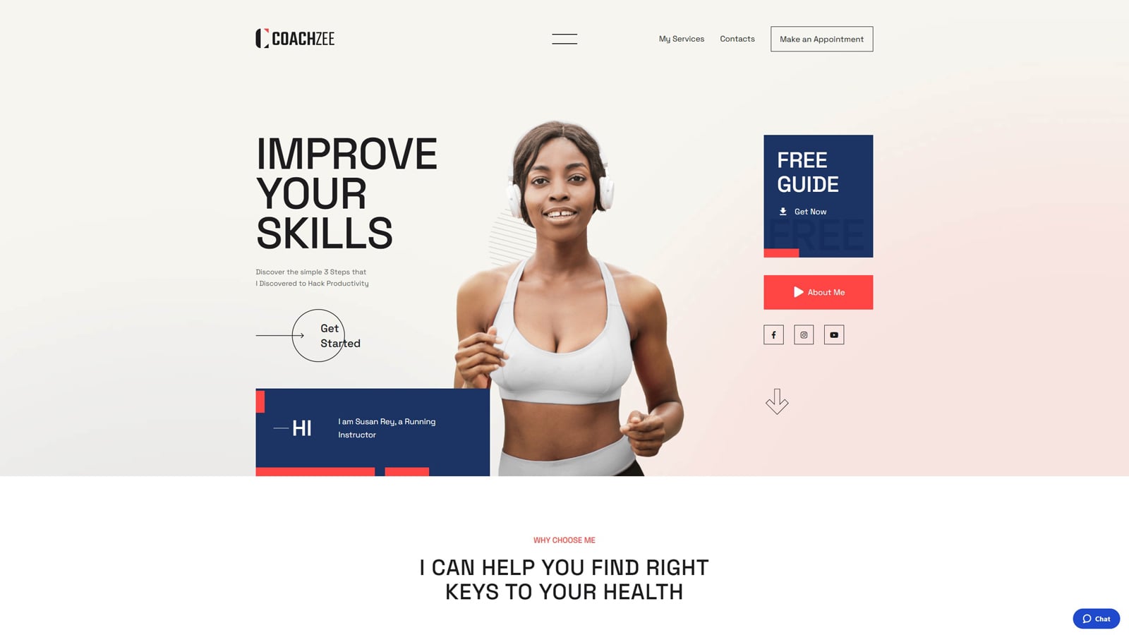 Visual of CoachZee Personal Coach, a well-designed fitness instructor WordPress theme with a flexible coach schedule & Google Calendar sync.
