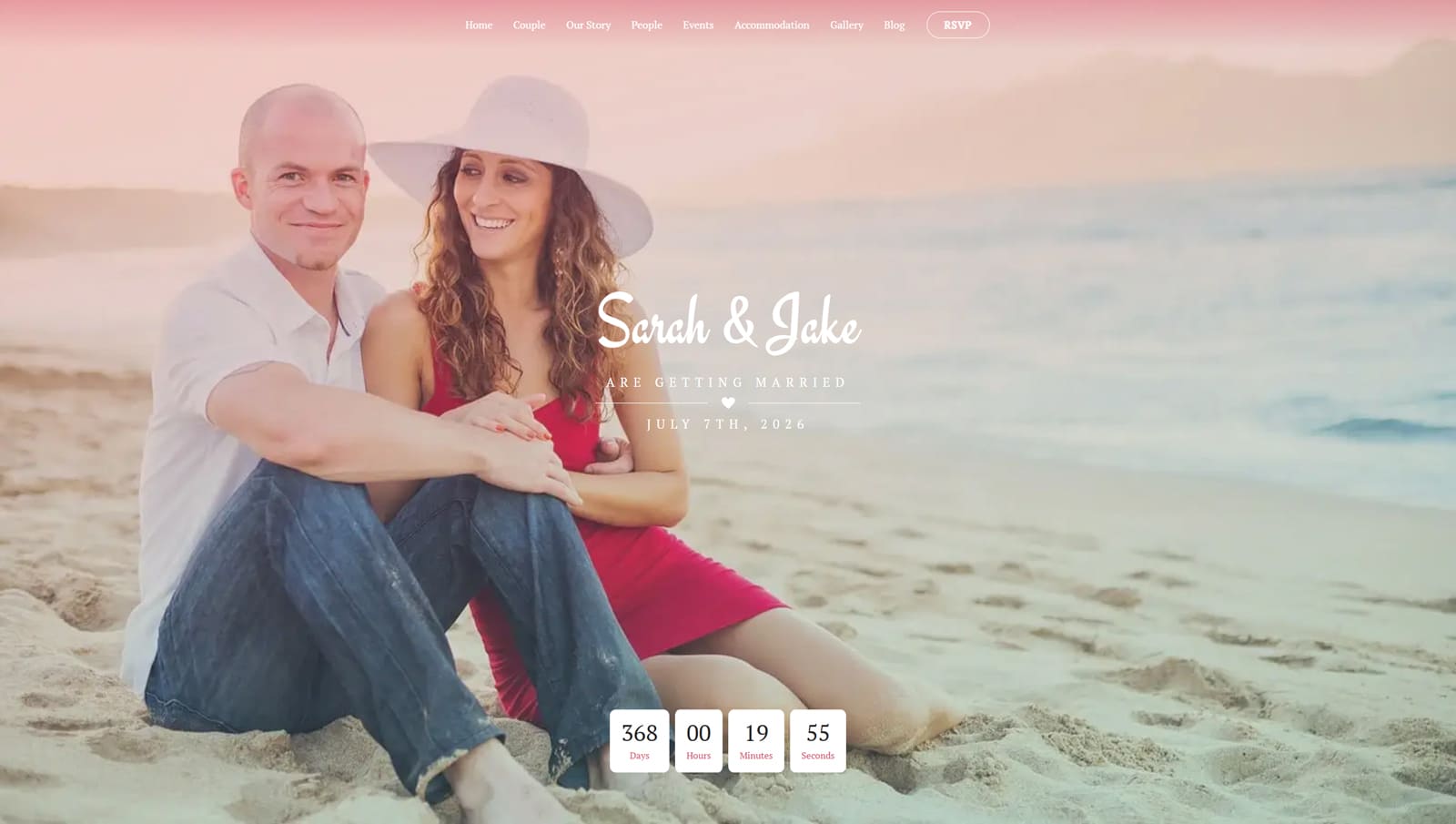 Illustration of Perfect Couple, one of WordPress block themes with a single-page layout.