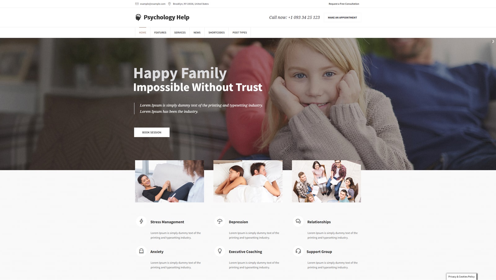 Snapshot of Psychology Help, a responsive WordPress solution for mental health specialists with multiple layouts for blog, gallery, profiles, and events.
