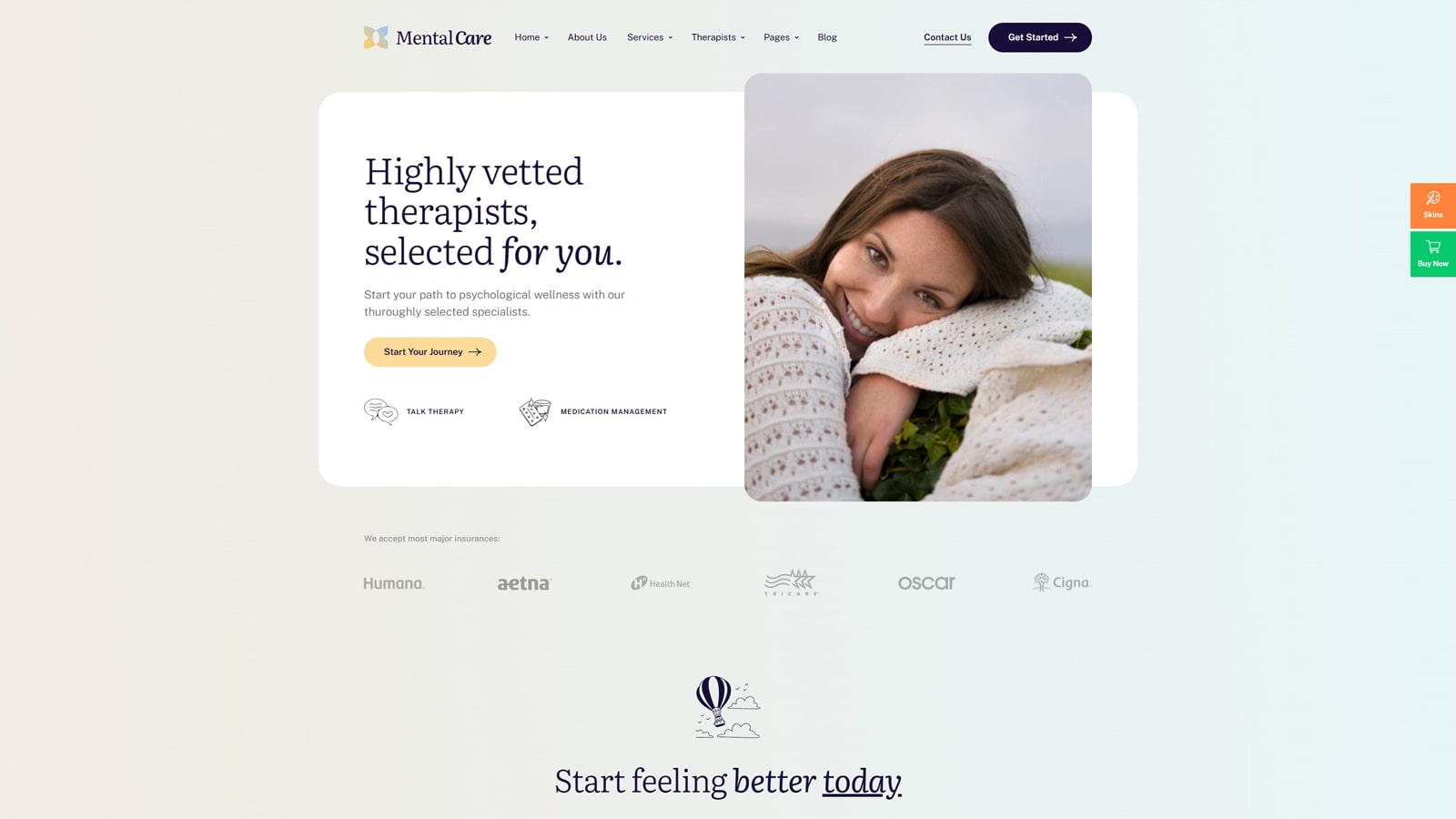 Photograph of Mental Care, a diverse WordPress theme built for mental health experts with 6 designer-made color palettes.