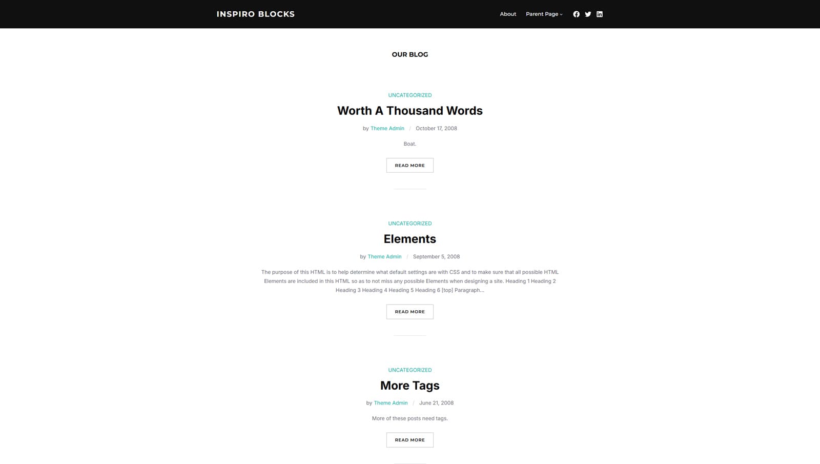 Image of Inspiro Blocks, one of WordPress block themes with a free portfolio plugin included.