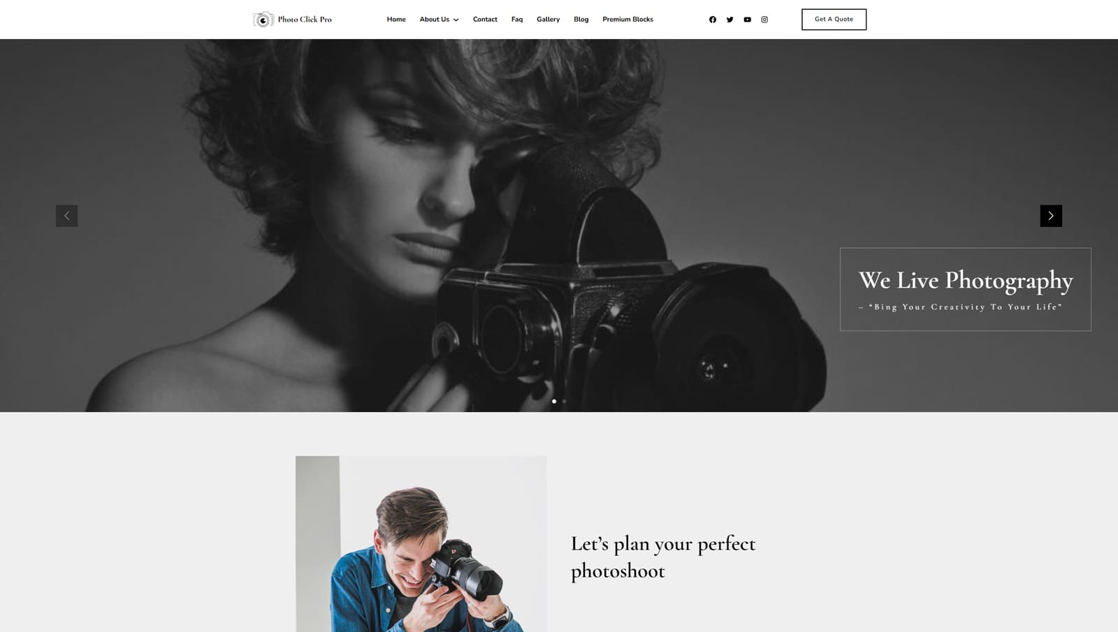 Visual of Gutenify Photo Click, one of WordPress block themes with a selection of pre-designed pages and blocks.