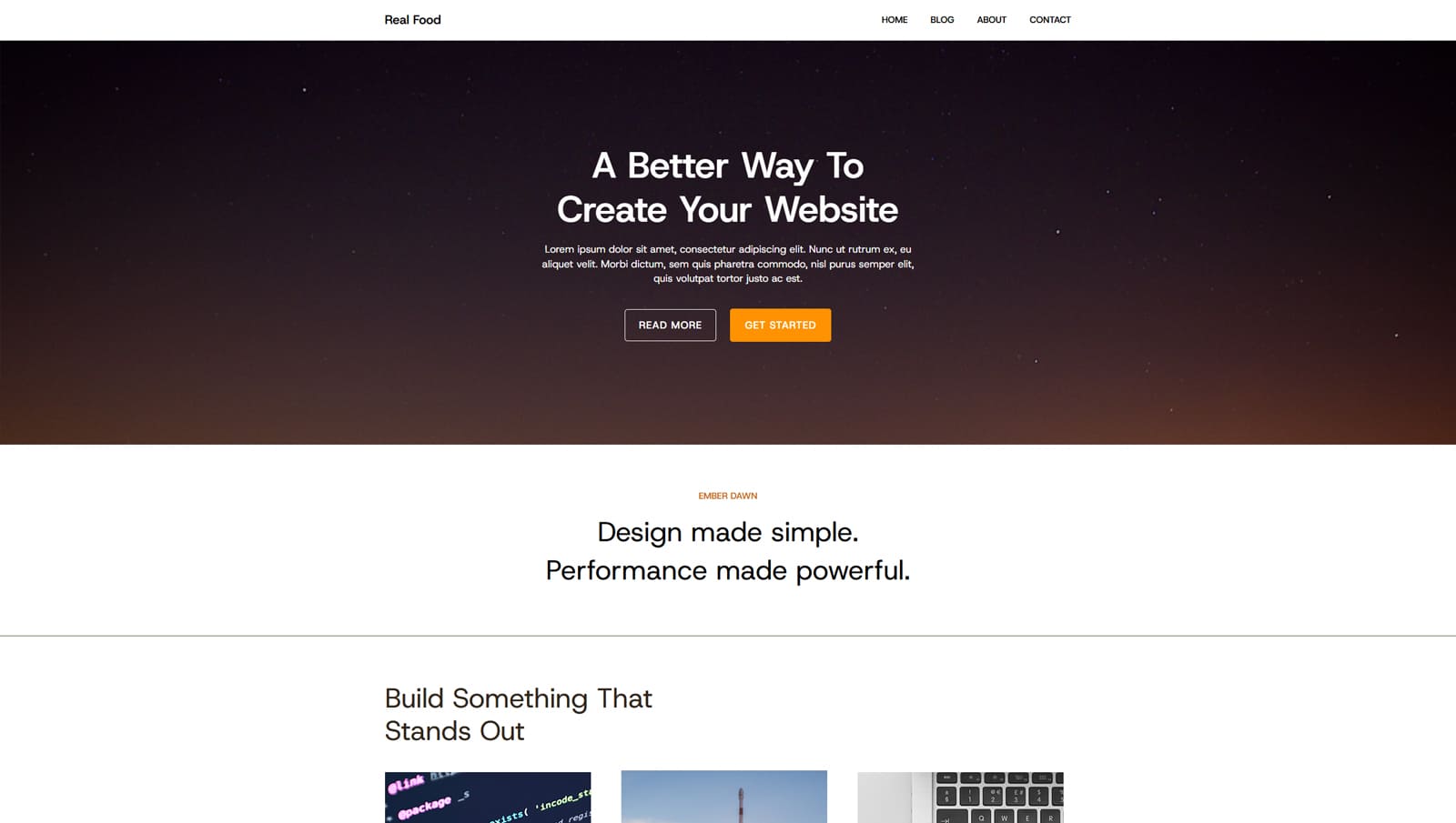 Illustration of Ember Dawn, a WordPress theme for design freelancers with 35 block patterns.
