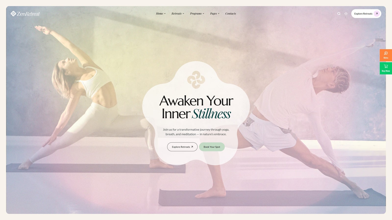 Illustration of Zen Retreat, a perfect and responsive retreat website solution with multiple pre-designed retreat pages.