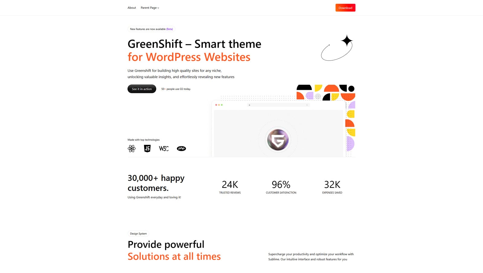 Picture of Greenshift, one of WordPress block themes with smooth and nice-looking animations.