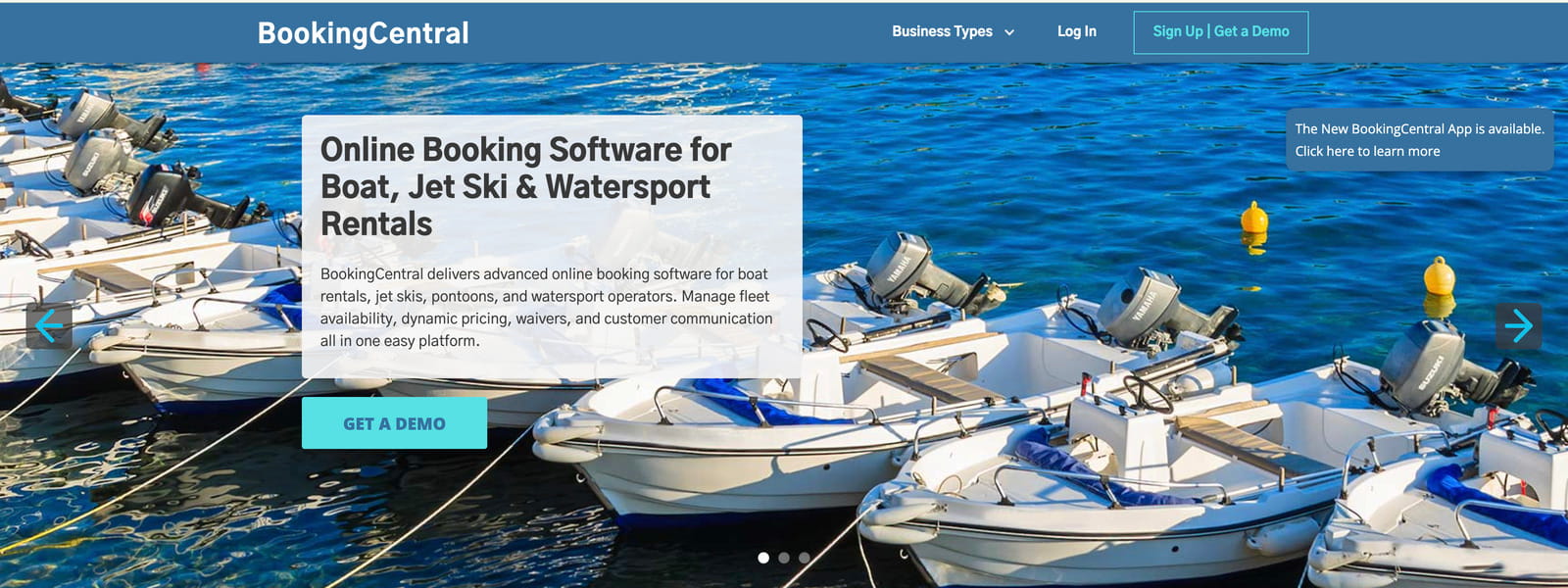 Screenshot of the BookingCentral boat rental booking software.