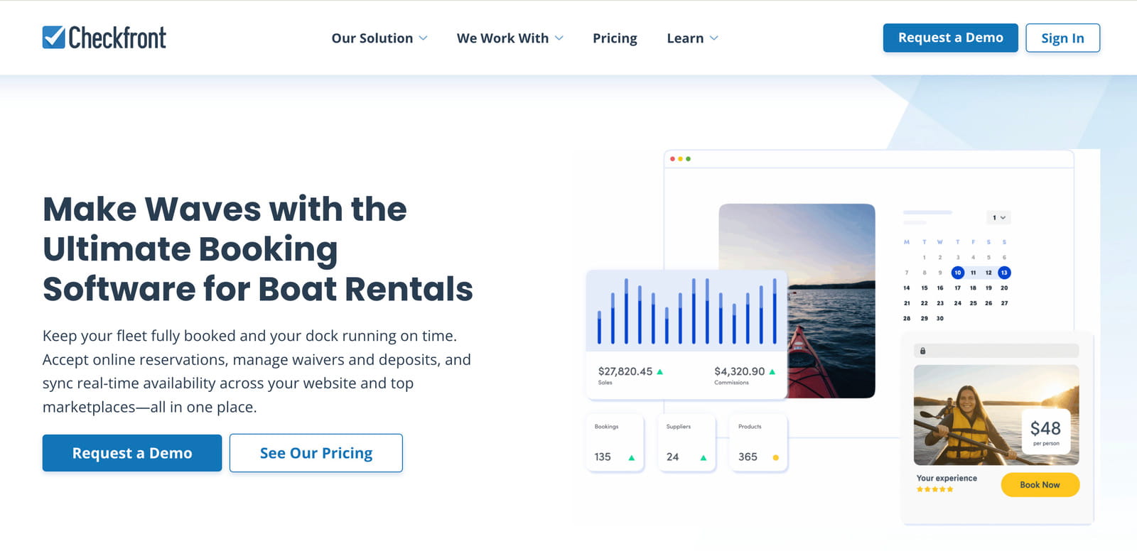 Screenshot of the Checkfront homepage.