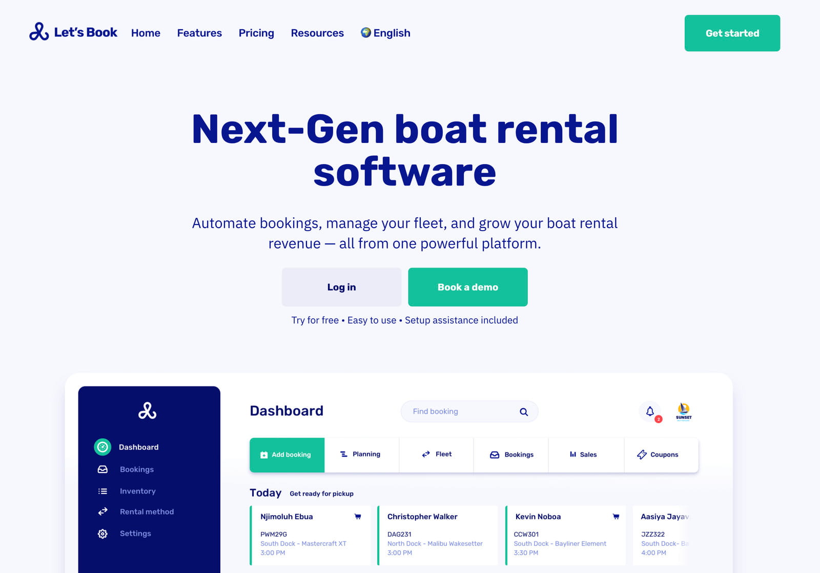 Screenshot of the Let’s Book booking software for boat rental websites.