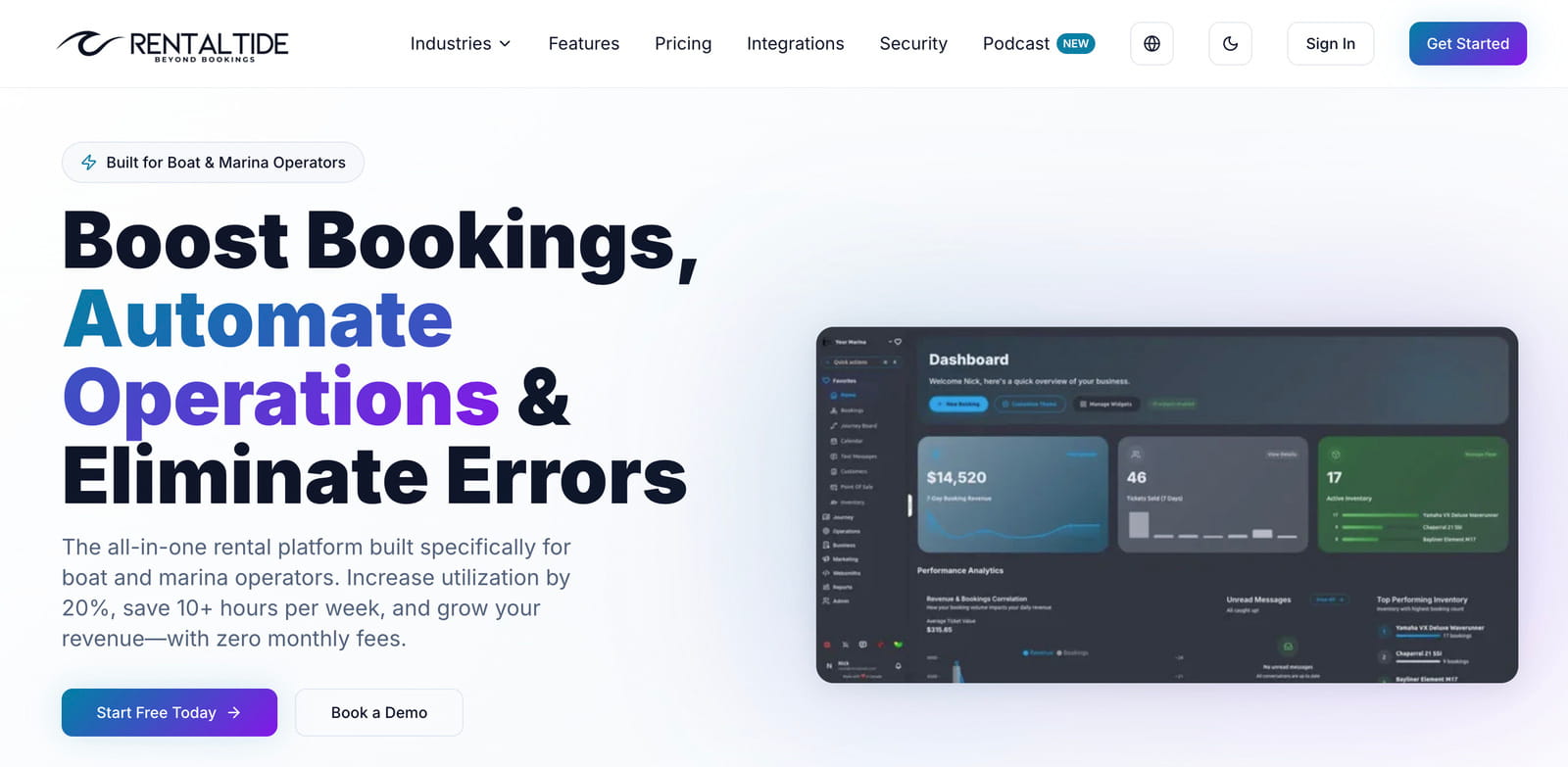 Screenshot of the RentalTide booking software.