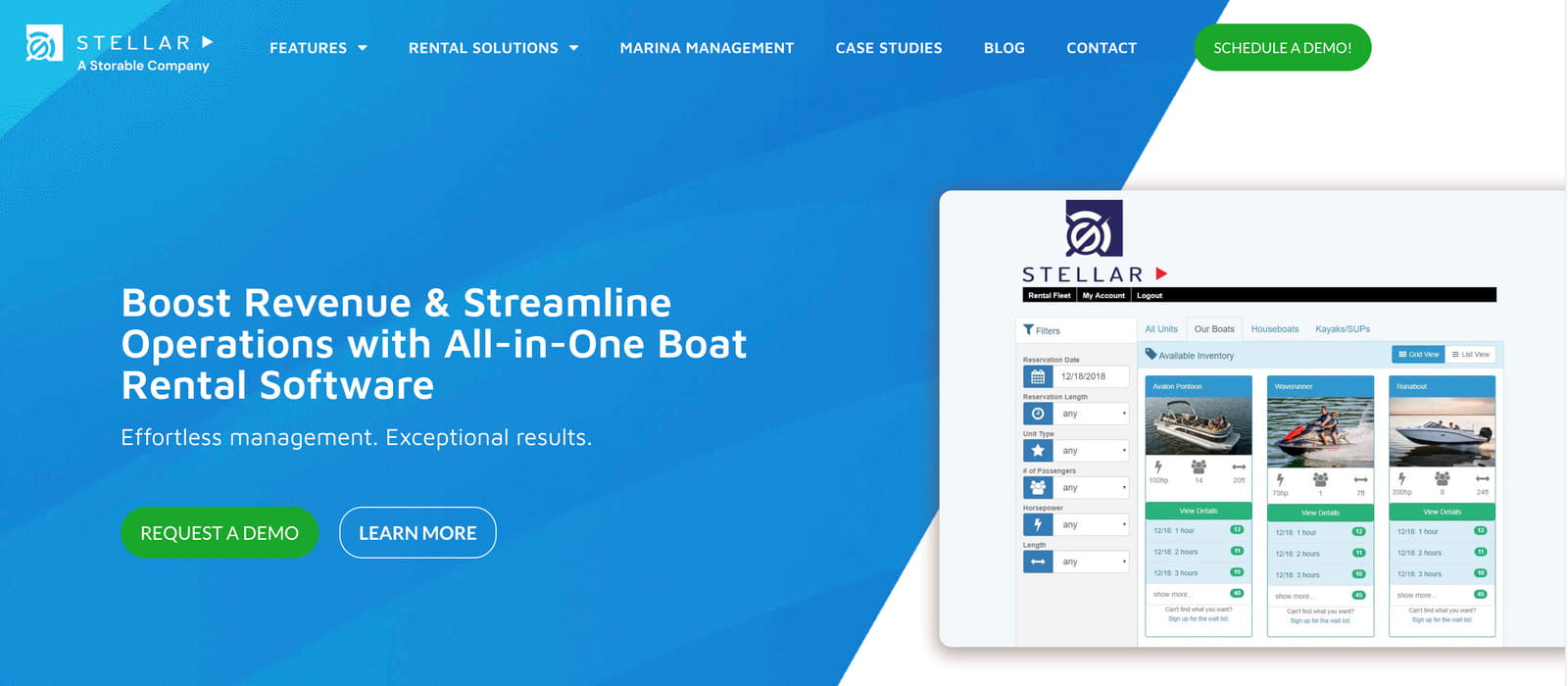Screenshot of the Stellar Boat Rental Management tool homepage.