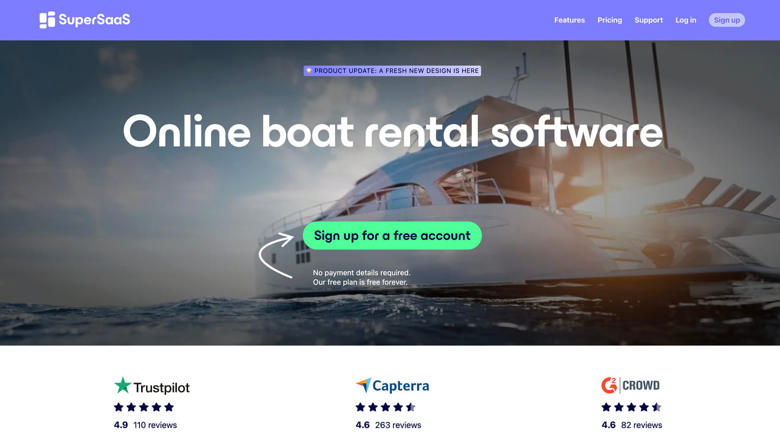 Screenshot of the SuperSaaS rental software homepage.