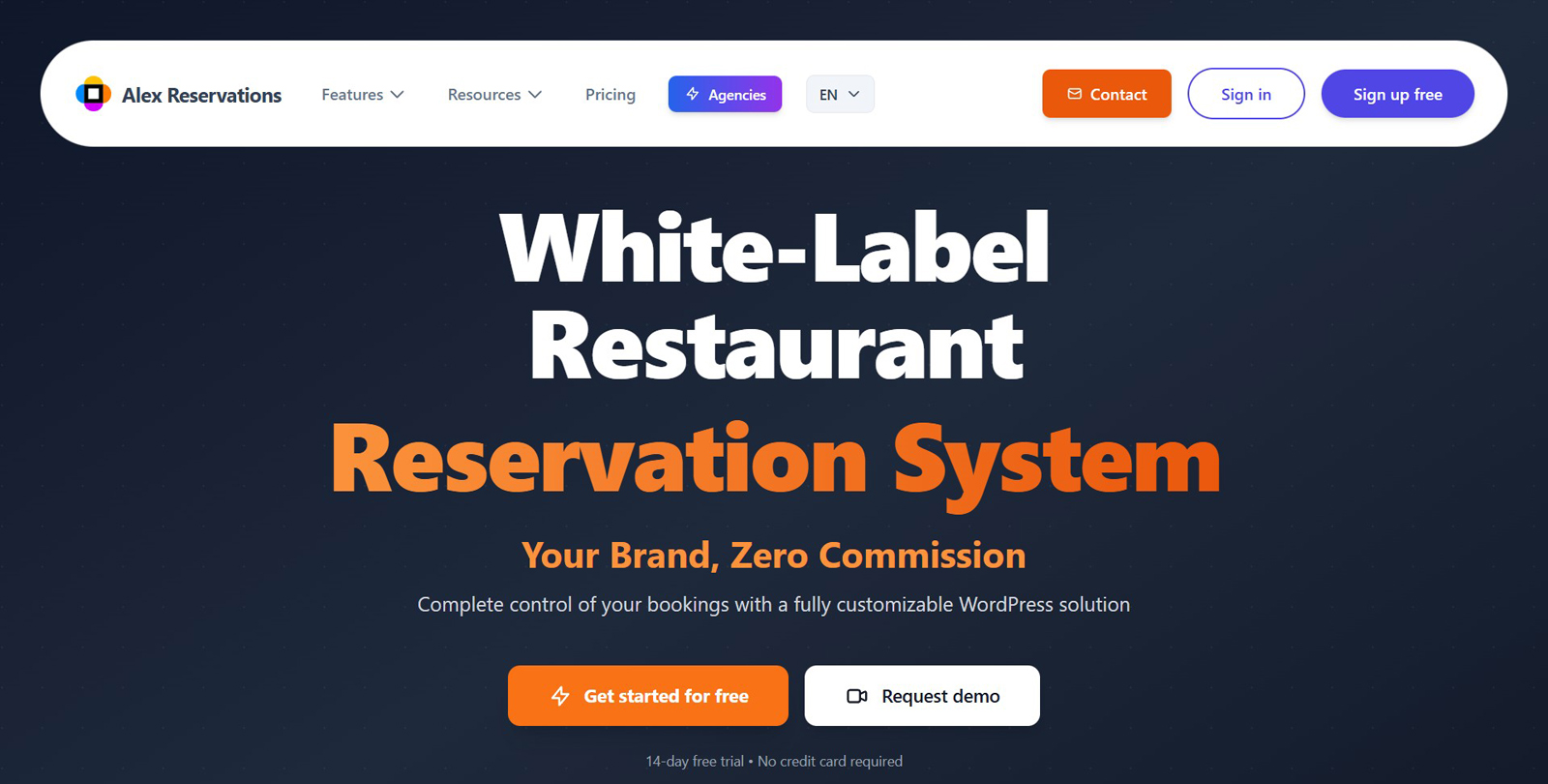 Representation of Alex Reservations, a user-friendly booking plugin for restaurants with capacity-based bookings.