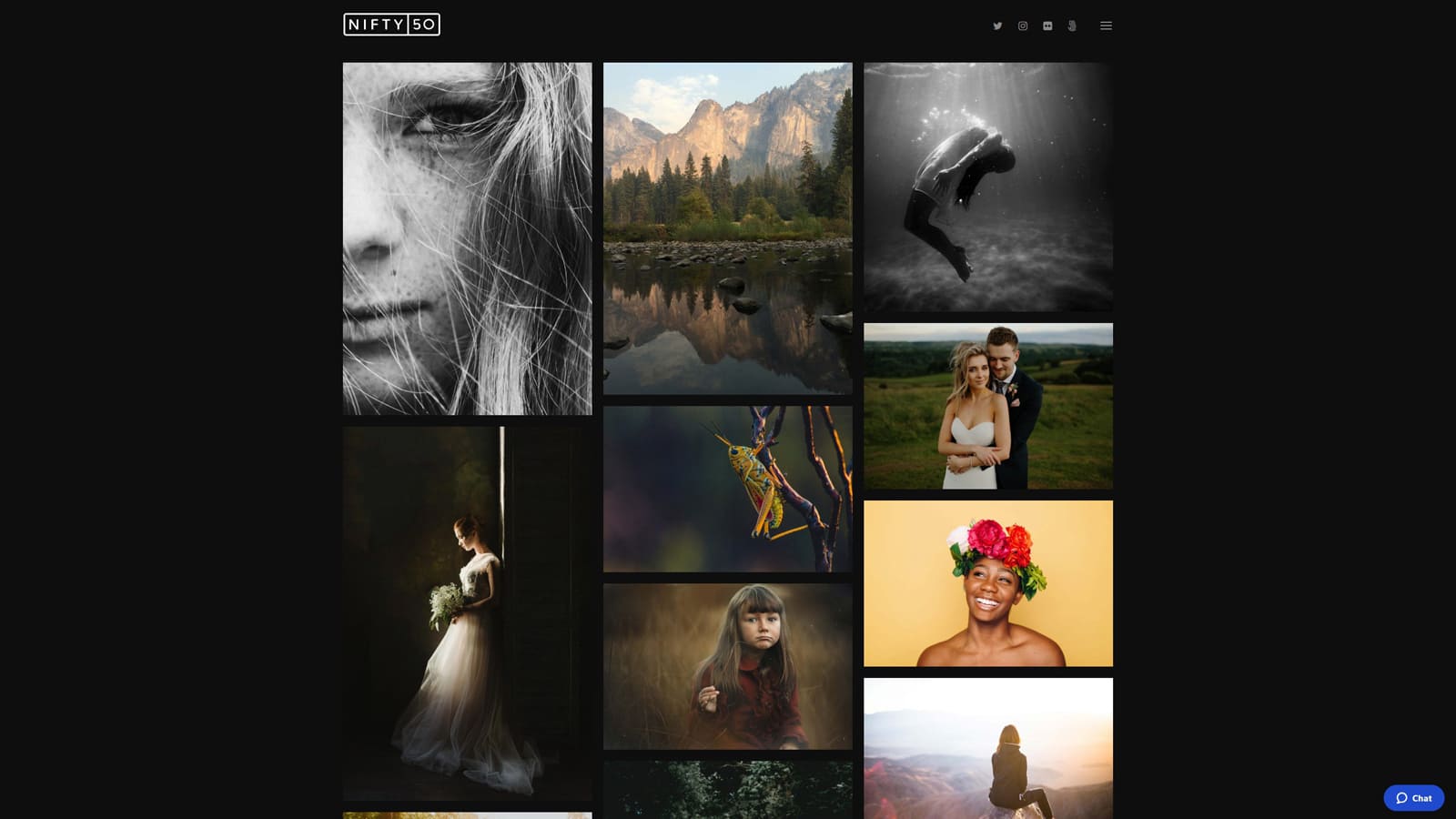 Graphic of Nifty Fifty, one of the best WordPress themes for artists, with 7 portfolio layouts.