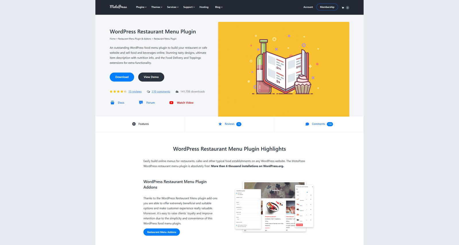 Picture of WordPress Restaurant Menu Plugin, one of the popular WordPress restaurant plugins with custom menu categories.