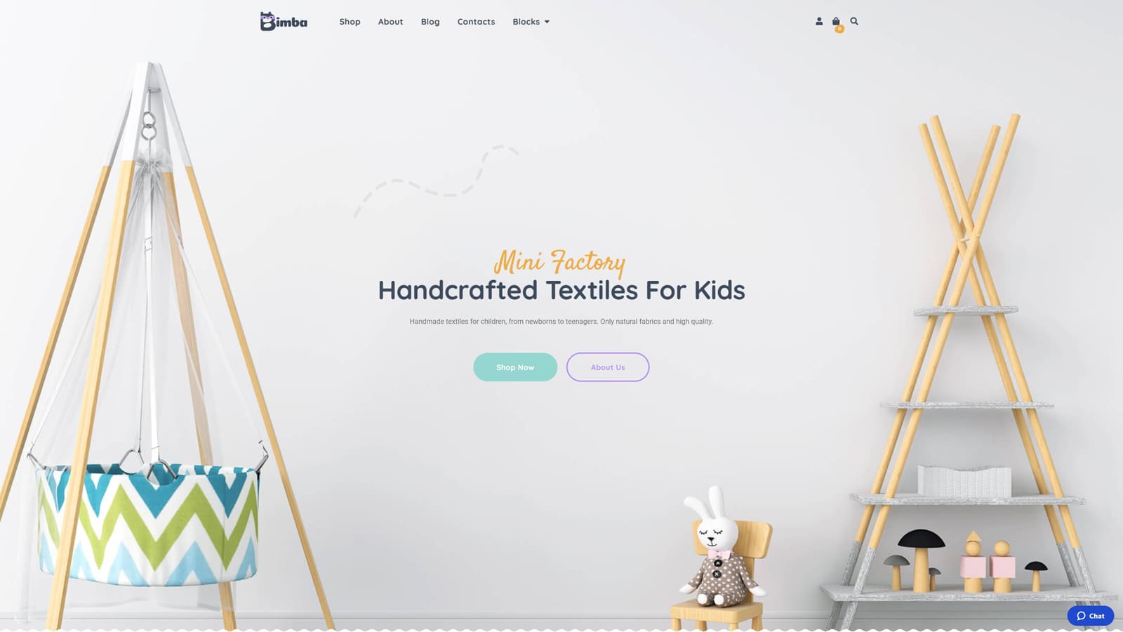 Representation of Bimba, a WordPress theme for handmade & craft with WooCommerce-ready page layouts.