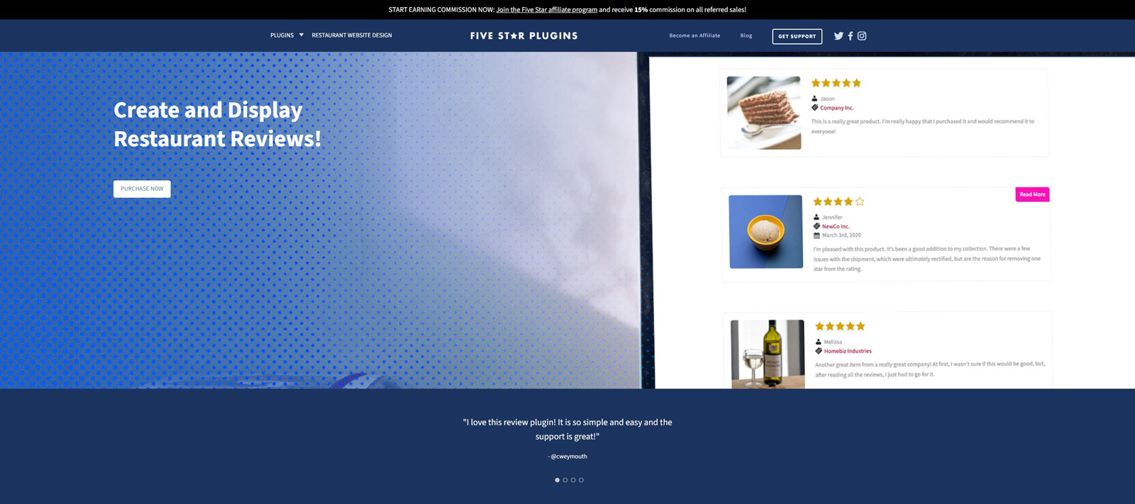 Visual of Five Star Restaurant Reviews, a modern & customizable restaurant feedback plugin with review design customization.