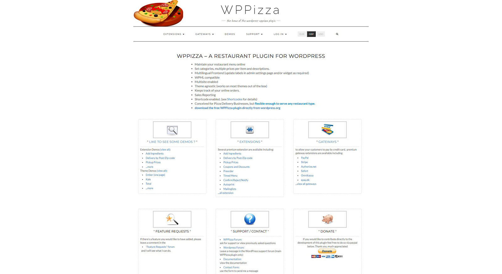 Snapshot of WPPizza, a food menu management WordPress plugin with online order tracking.