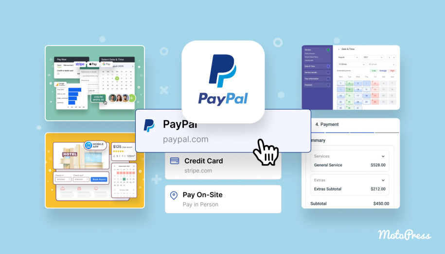 Collage of the best PayPal booking plugins for WordPress.