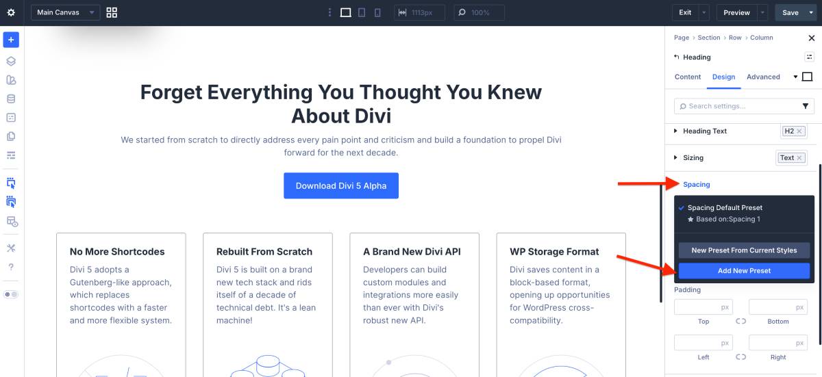 Addin new presents for individual design elements.