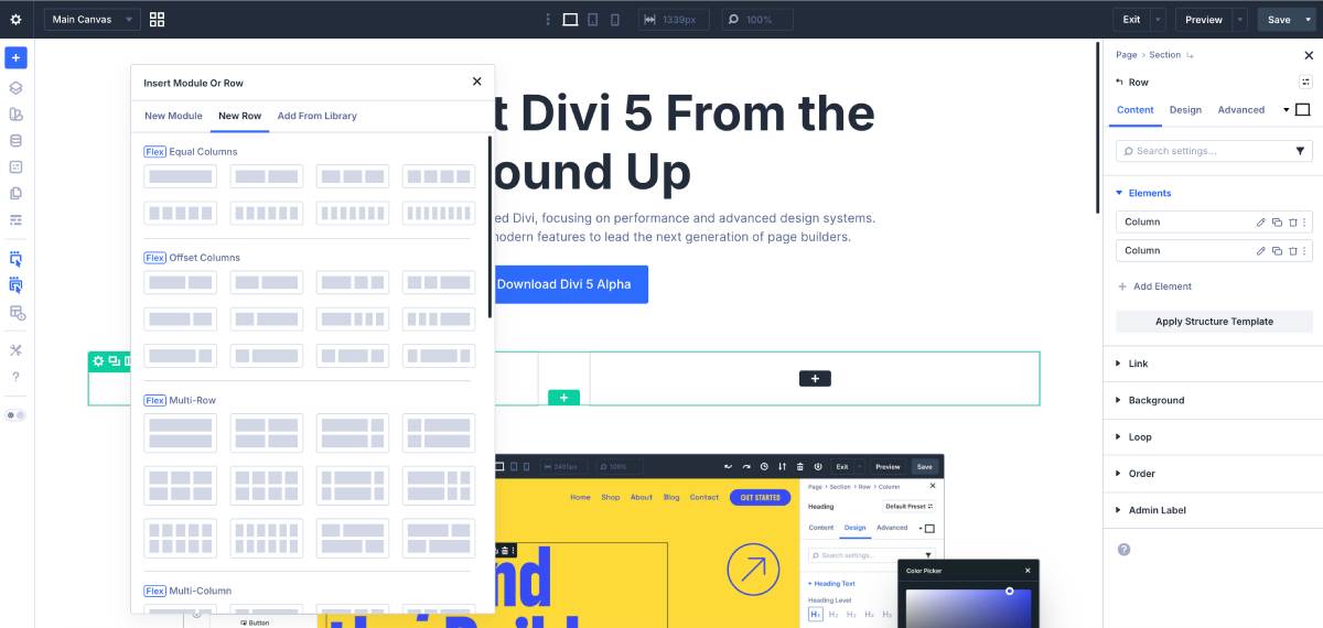 Add rows within rows in divi 5.