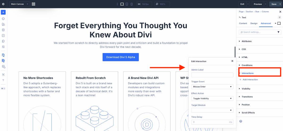 Divi 5 interactions.