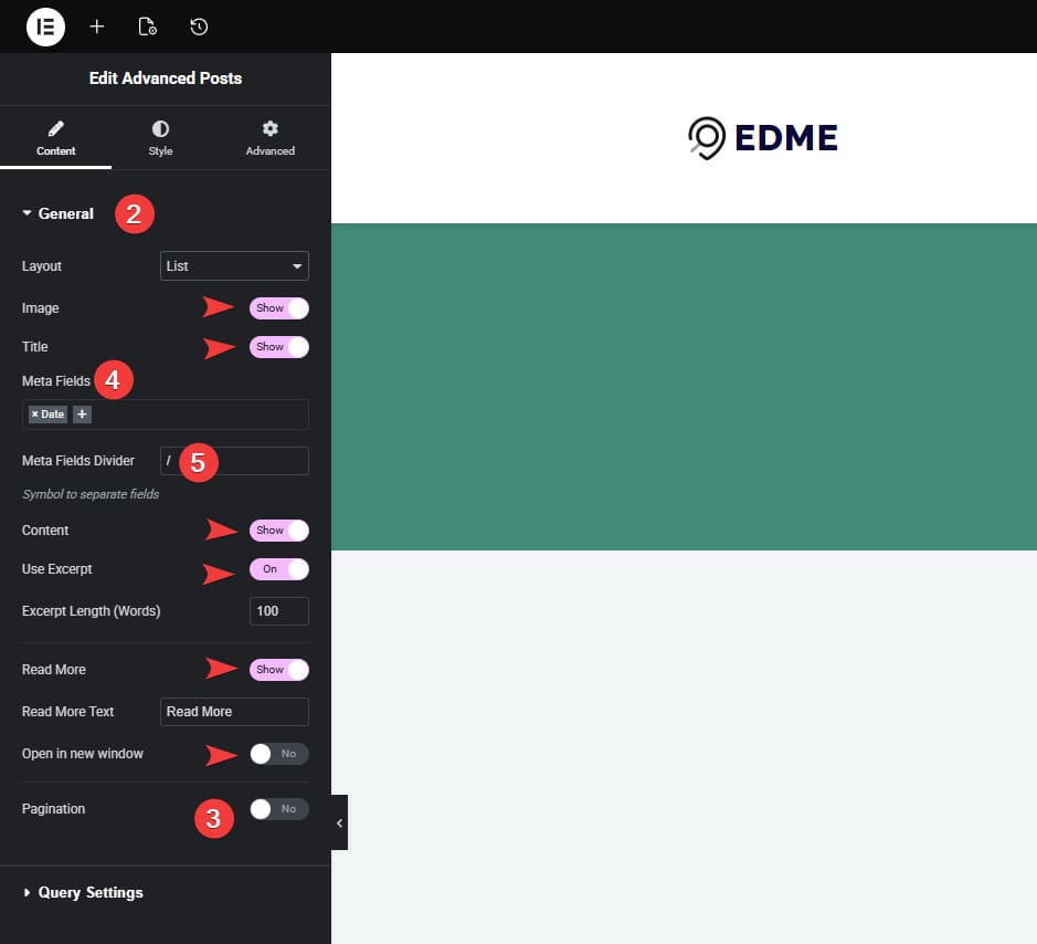 Image of additional settings provided by the Advanced Posts widget and Stratum Elementor add-on.