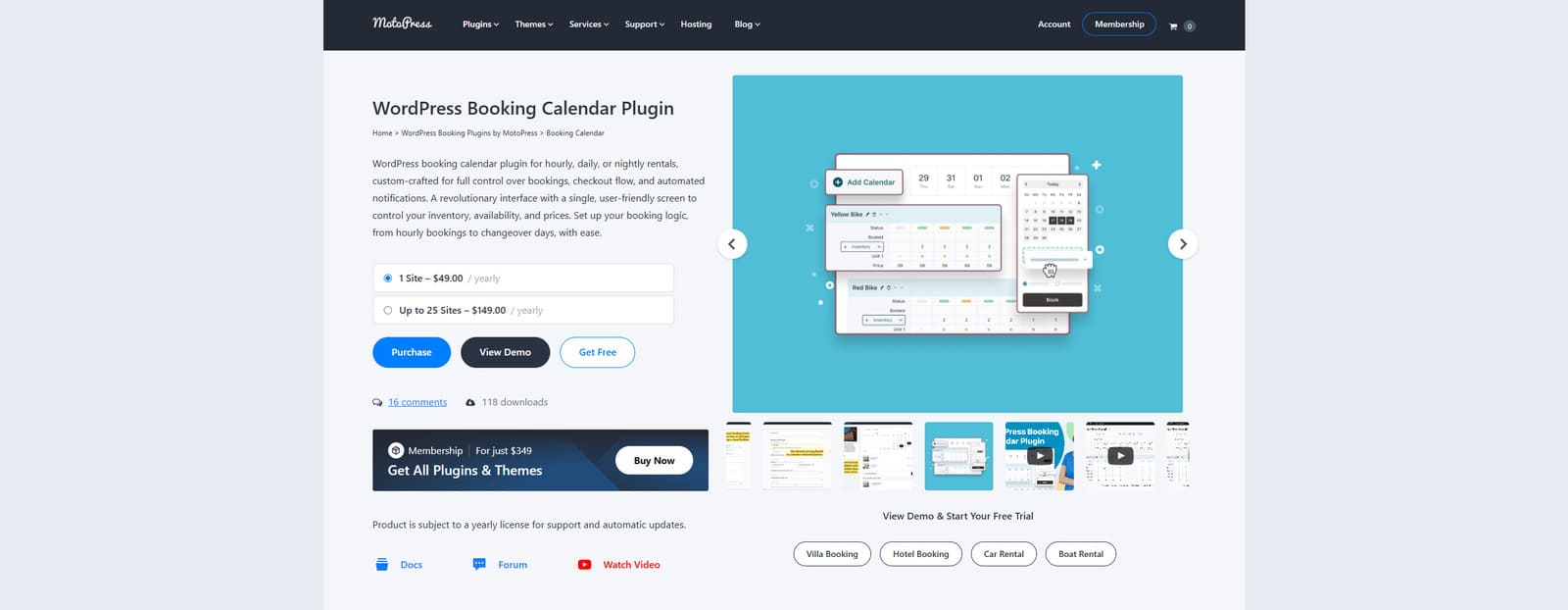 Picture of MotoPress Booking Calendar, the best WordPress inventory management plugin for rental WordPress websites.