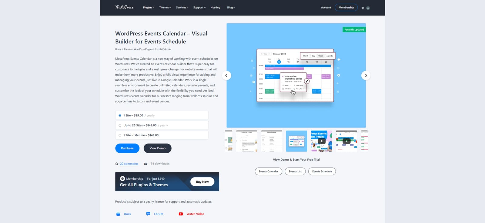 Picture of MotoPress Events Calendar, WordPress calendar schedule plugin with unlimited calendars.