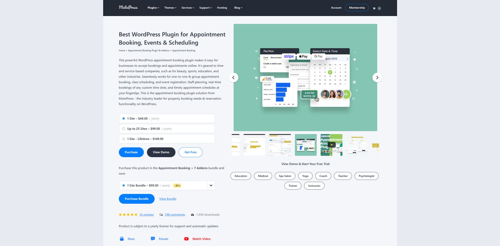 Graphic of MotoPress Appointment Booking, a scheduling plugin for service-based businesses with automated appointment reminders.