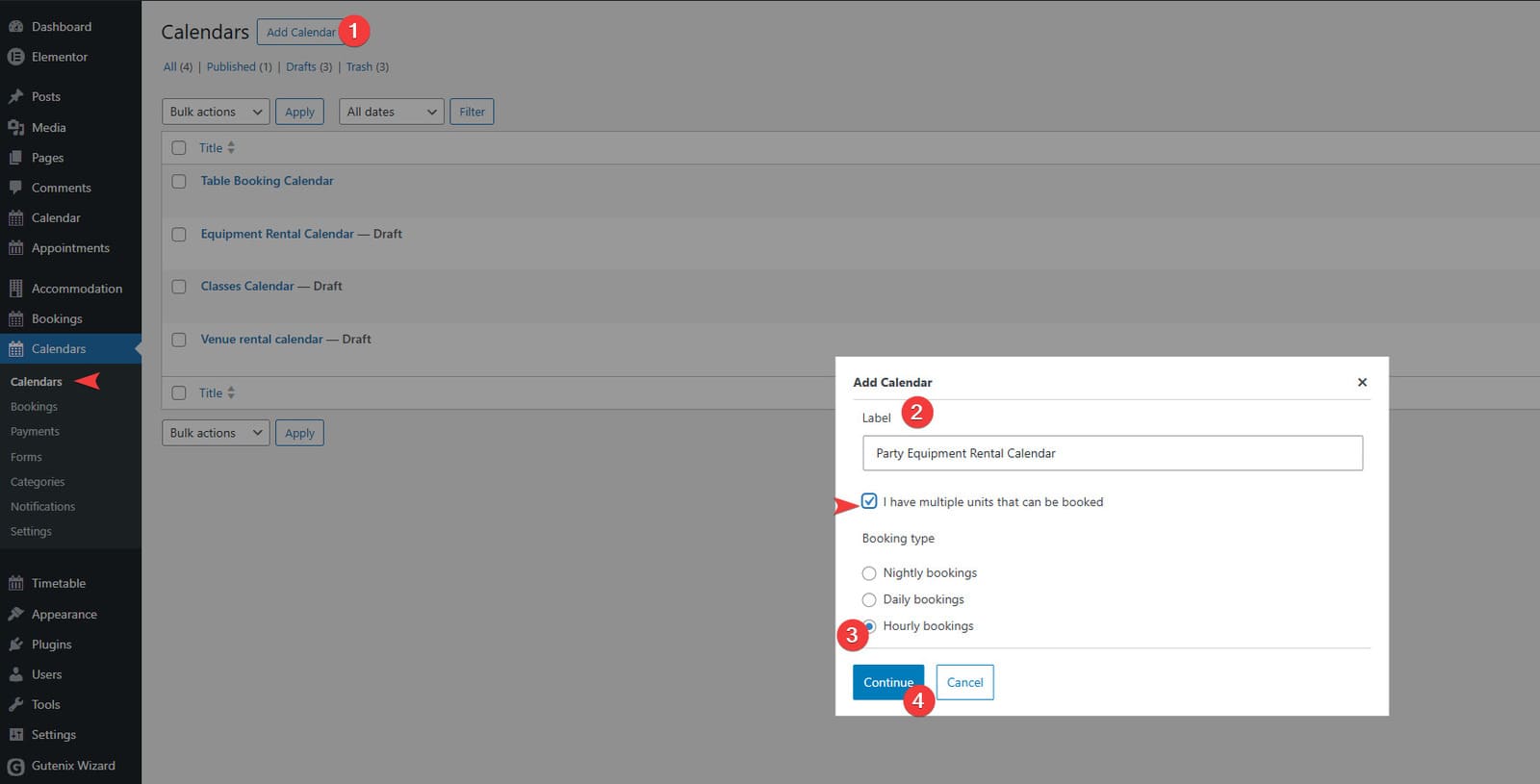 Photograph of the steps required to add a booking calendar using the best WordPress inventory management plugin.