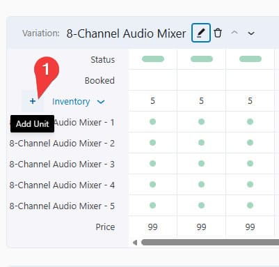 Graphic of adding bookable items ot the inventory manager of the Booking Calendar plugin.