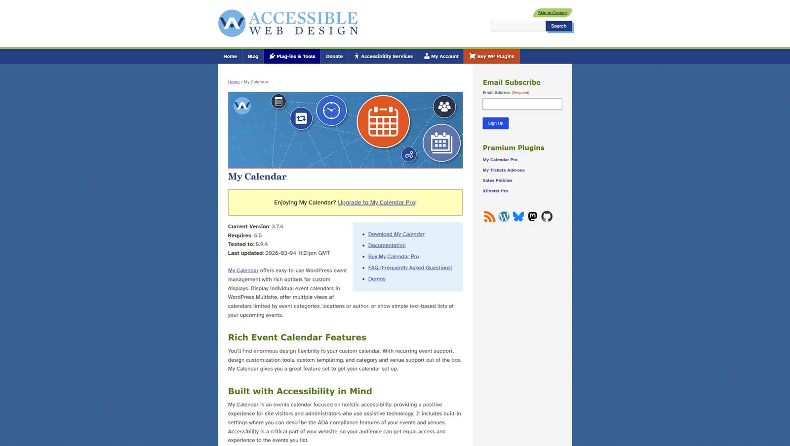 Graphic of My Calendar, WordPress calendar schedule plugin with support for user-submitted events.